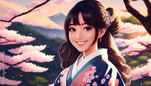 Obraz na płótnie Manga-Mädchen im Kimono (Kirschblüten) w salonie