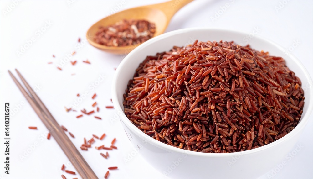 A Bowl of Red Rice on a White Background – Healthy, Organic Whole Grain Rice for Nutritious Meals, Vegan, Gluten-Free, and Rich in Essential Nutrients A Bowl of Red Rice on a White Background – Healthy, Organic Whole Grain Rice for Nutritious Meals, Vegan, Gluten-Free, and Rich in Essential Nutrients