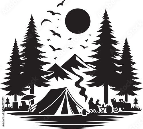 "Camping Adventure Silhouette – Campfire, RV, and Mountain Scene"

"Outdoor Camping Vector Art – Tent, Camper, and Forest Landscape"

"Wilderness Camping Silhouette – Nature, Fire, and Travel Graphic"