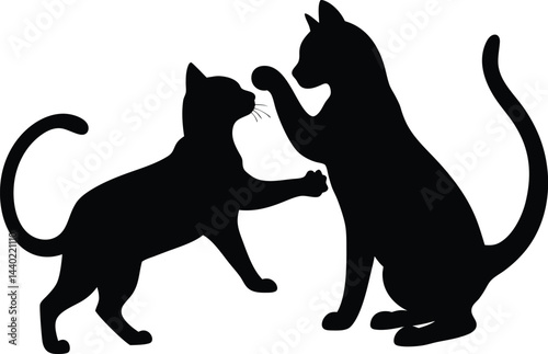 Two cat playing funny kitten cats silhouette vector design, mother cat and baby cat