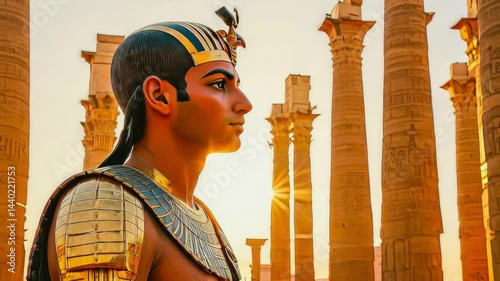 Portrait of the great Egyptian pharaoh in the temple of Thebes, Egypt.