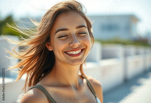 Free Download Portrait of a happy female person outdoors - GFXLoad