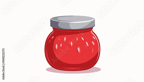 Charming strawberry jam jar on white background, minimalist design