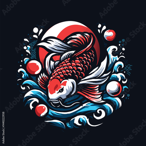 Koi fish red and white color logo
