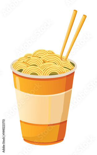 Cup of instant noodles with chopstick - vector illustration