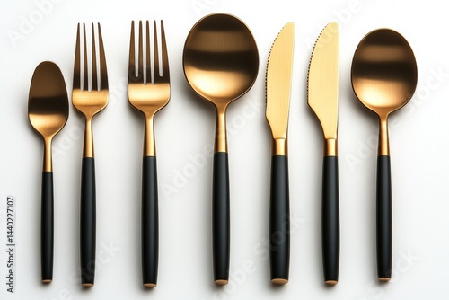 Elegant gold black cutlery set perfect for a sophisticated dinner party Modern design minimalist