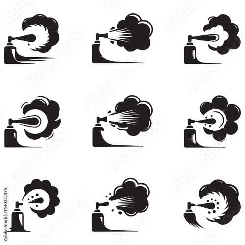 Spray icons set. Simple Vector Black silhouettes fluid spray cloud symbols. with white background
