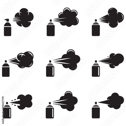 Spray icons set. Simple Vector Black silhouettes fluid spray cloud symbols. with white background