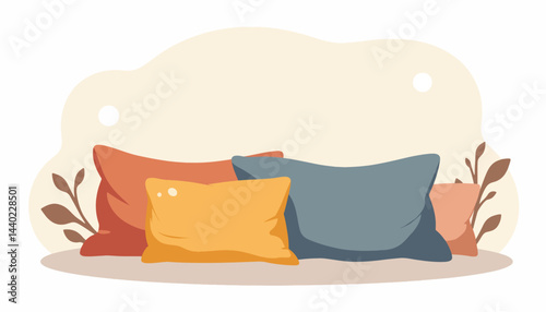 Colorful cushions arranged in a cozy room, comfort and warmth