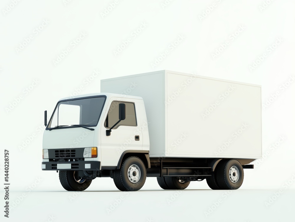 Obraz premium Sleek White Delivery Truck Against a Clean Background Emphasizing Modern Logistics and Urban Transportation