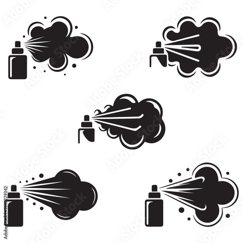 Spray icons set. Simple Vector Black silhouettes fluid spray cloud symbols. with white background