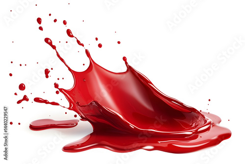 Obraz na płótnie Realistic red liquid splash, spilled paint or syrup with glossy red texture and irregular shape, isolated on white backdrop w salonie
