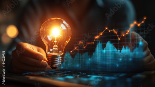 Obraz na płótnie Strategy business planning ideas for investment and business growth. glowing light bulb with futuristic graphic icon. w salonie