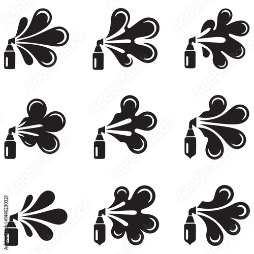 Spray icons set. Simple Vector Black silhouettes fluid spray cloud symbols. with white background