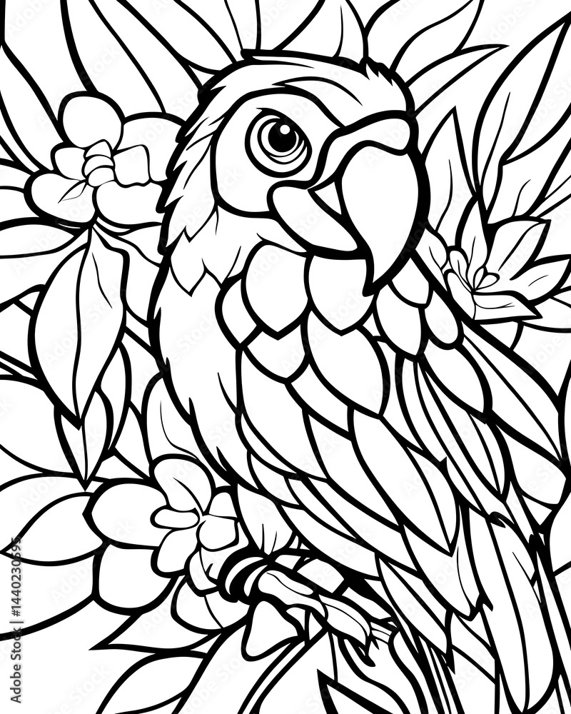 Naklejka premium Macaw Parrot Coloring Page.