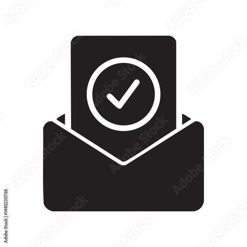 Email Confirmation Icon – Envelope with Check Mark Symbol in Flat Design
