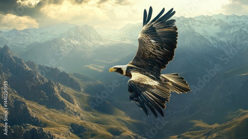 Majestic Eagle Soaring Over the Breathtaking Mountain Range