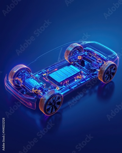 Obraz na płótnie Electric Vehicle Blueprint Innovation Automotive Futuristic Technology Vehicle Chassis Modern Design w salonie