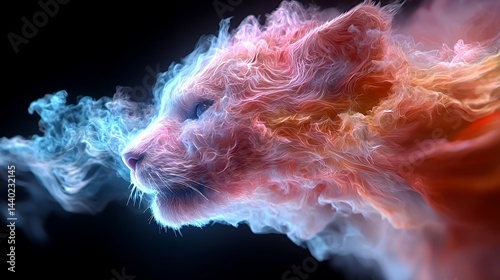 Abstract Animal Head Profile with Colorful Glowing Smoke on Black