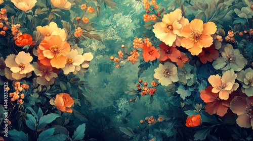 Floral fantasia with vibrant hues and serene background evoking artistic grace