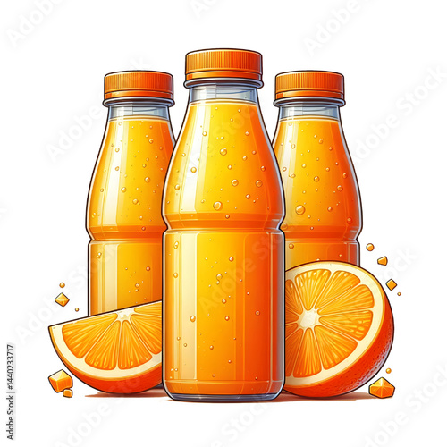 plastic bottle with orange juice isolated on white background