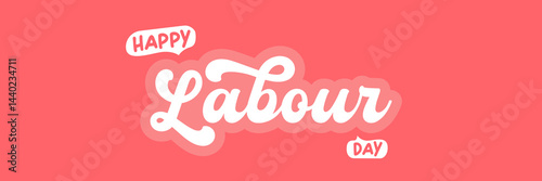 Happy Labour Day groovy aesthetic sticker design isolated on pink background. Labour day motto sticker, tag, retro label, banner, ribbon, label png with quote. 1 may international workers day poster