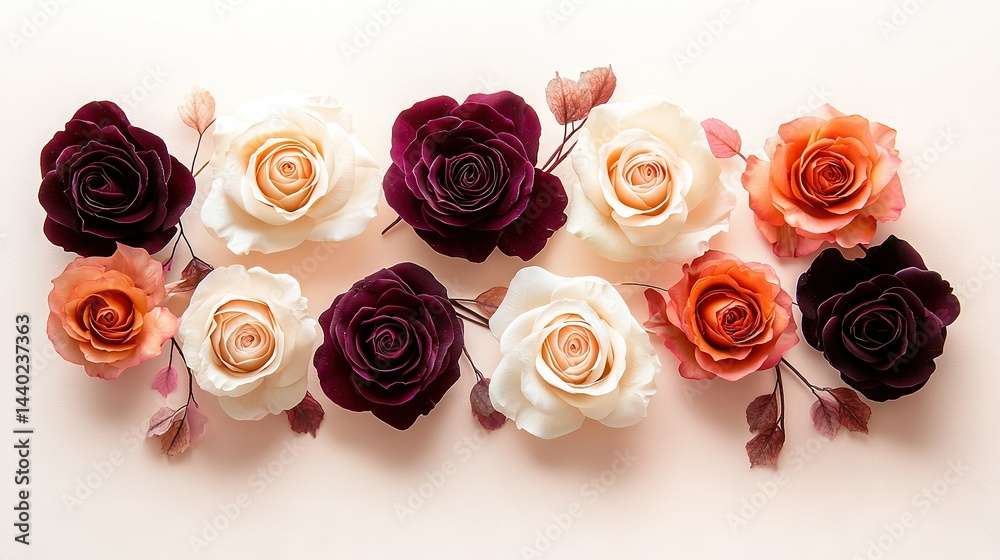 Obraz premium A close-up of a bouquet of vibrant red, orange, and pink flowers against a white backdrop