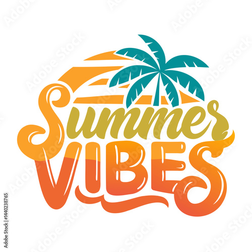 Simple Typography T-Shirt Design with Summer Vibes Text and Sunset