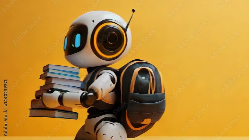 Futuristic Robot Balancing Books and a Computer Mouse
