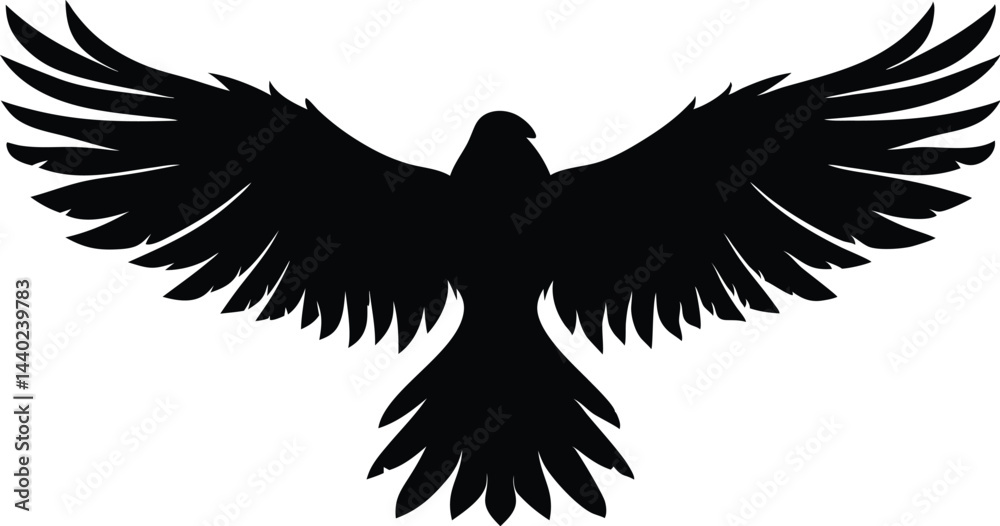 Fototapeta premium Majestic Eagle Silhouette Vector – Black and White Bird of Prey with Spread Wings and Soaring Pose