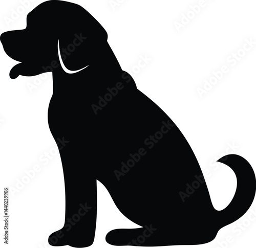 Dog Silhouette Profile – Minimalist Black and White Sitting Pose with Curled Tail and Pointed Ears