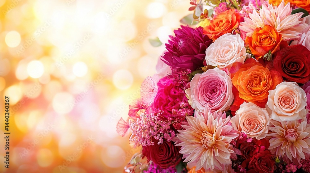   Close-up of a bouquet of flowers with a blurred background of flowers in the foreground