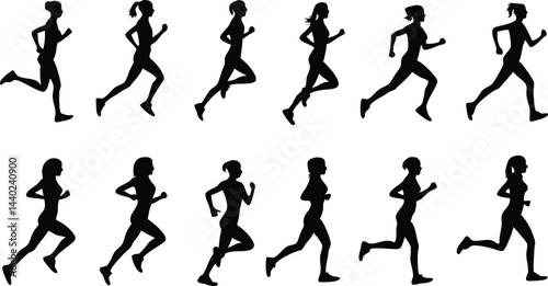 Wallpaper Mural Runner Silhouettes Dynamic Athletic Poses in Minimalist Black and White Motion Sequence Torontodigital.ca