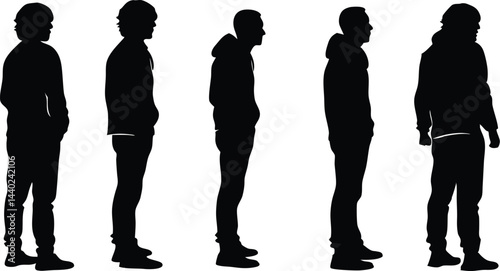 Silhouettes of Standing Figures Black & White Lineup of Diverse Human Forms