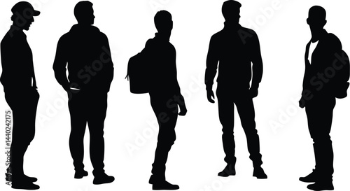 Silhouettes of Men in Urban Style Black & White Standing Poses for Lifestyle Advertising