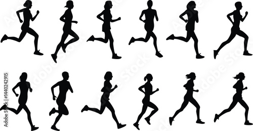 Dynamic Running Silhouettes Black & White Sprinting Figures in Action