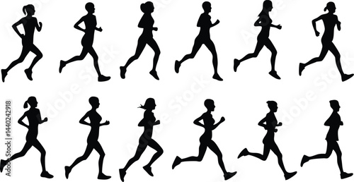 Running Silhouette Sequence Dynamic Black & White Athlete Figures in Motion