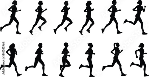 Runner Silhouettes in Action Black & White Vector Graphics of Dynamic Athletic Poses