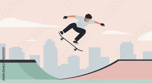 Skater performing a jump in a city skatepark  