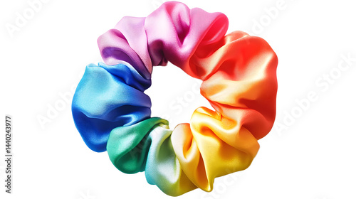 Obraz na płótnie Assorted Satin Scrunchies in Various Colors for Hair Accessories and Fashion Styling on a White Background
w salonie