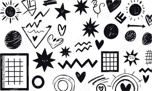 Vector illustration with a collection of playful hand-drawn abstract shapes, easily editable.