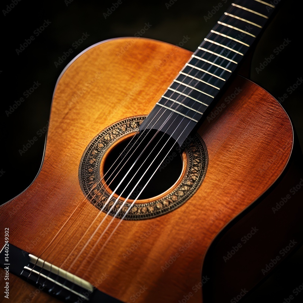 Obraz premium Close up of a Brown Classical Guitar with Intricate Detail