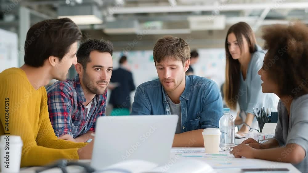 Diverse Startup Team Collaborates in Bright Modern Office Creative Space Diverse Startup Team Collaborates in Bright Modern Office Creative Space
