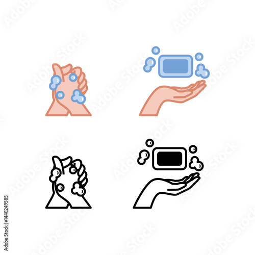 icon set or vector illustration of handwashing or washing hand