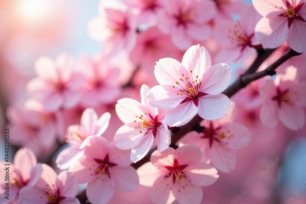 Obraz premium Delicate pink sakura blossoms, full bloom, intricate floral pattern , delicate, bloom