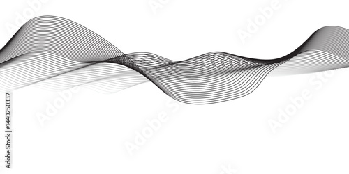 "Create a vector illustration of a black and white twisted ribbon-like wave. The design should feature smooth, overlapping transparent layers with a slight 3D effect. The background must be plain whit