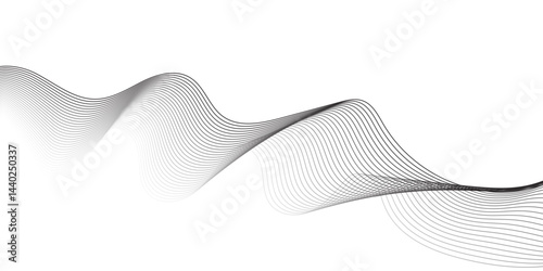"Create a vector illustration of a black and white twisted ribbon-like wave. The design should feature smooth, overlapping transparent layers with a slight 3D effect. The background must be plain whit