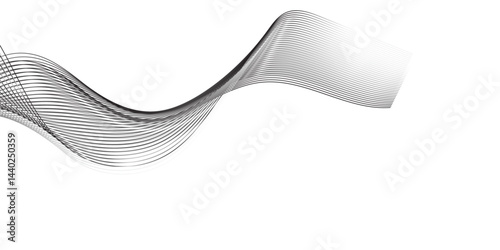 "Create a vector illustration of a black and white twisted ribbon-like wave. The design should feature smooth, overlapping transparent layers with a slight 3D effect. The background must be plain whit