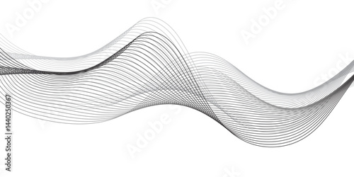 "Create a vector illustration of a black and white twisted ribbon-like wave. The design should feature smooth, overlapping transparent layers with a slight 3D effect. The background must be plain whit