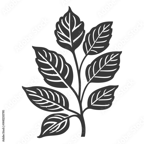Elegant leafy sprig botanical illustration in a minimalist black and white design